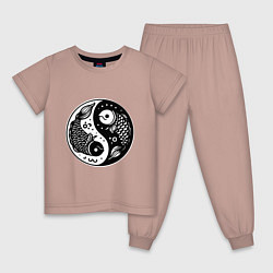 Пижама хлопковая детская Две рыбы символ инь янь, цвет: пыльно-розовый