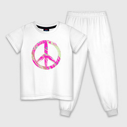 Пижама хлопковая детская Pink peace, цвет: белый