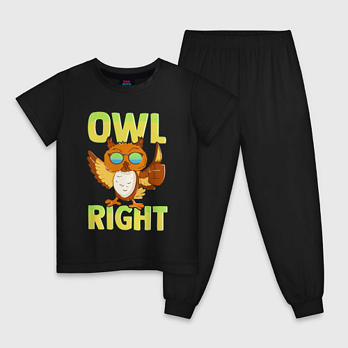 Детская пижама Owl right - каламбур отлично / Черный – фото 1