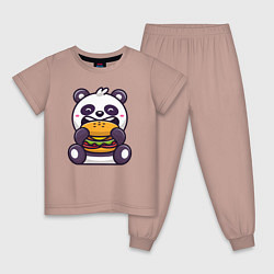 Пижама хлопковая детская Панда ест гамбургер, цвет: пыльно-розовый
