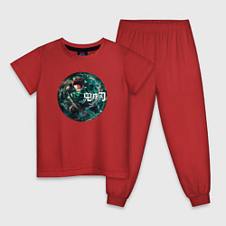 Пижама хлопковая детская Тандзиро - Клинок, рассекающий демонов, цвет: красный