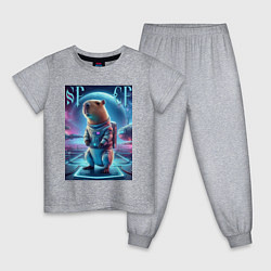 Пижама хлопковая детская Космонавт Каппи в скафандре - нейросеть, цвет: меланж