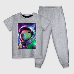 Пижама хлопковая детская Портрет бравого космонавта - капибара, цвет: меланж
