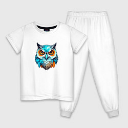 Пижама хлопковая детская Яркая птица сова, цвет: белый