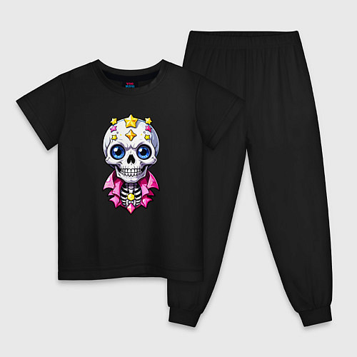 Детская пижама Скелет в розовой рубахе / Черный – фото 1