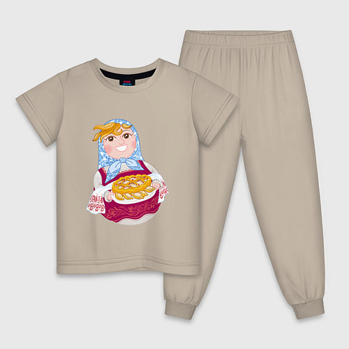 Детская пижама Матрешка хозяйка в русском стиле с пирогом / Миндальный – фото 1