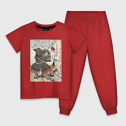 Пижама хлопковая детская Самурай Фукусима Масанори: гравюра укиё-э, цвет: красный