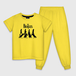 Пижама хлопковая детская Черный силуэт группы Битлз, цвет: желтый