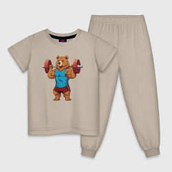 Пижама хлопковая детская Медведь со штангой, цвет: миндальный