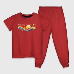 Пижама хлопковая детская Радуга с солнцем и звездами, цвет: красный