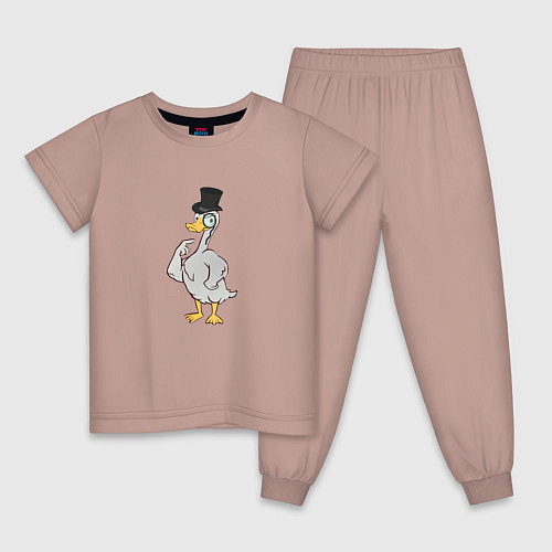 Детская пижама Гусь аристократ в цилиндре с моноклем / Пыльно-розовый – фото 1