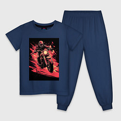 Пижама хлопковая детская Мотокросс красные брызги, цвет: тёмно-синий