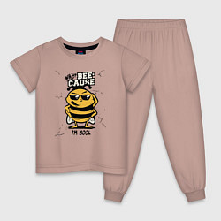 Пижама хлопковая детская Why bee cause im cool, цвет: пыльно-розовый