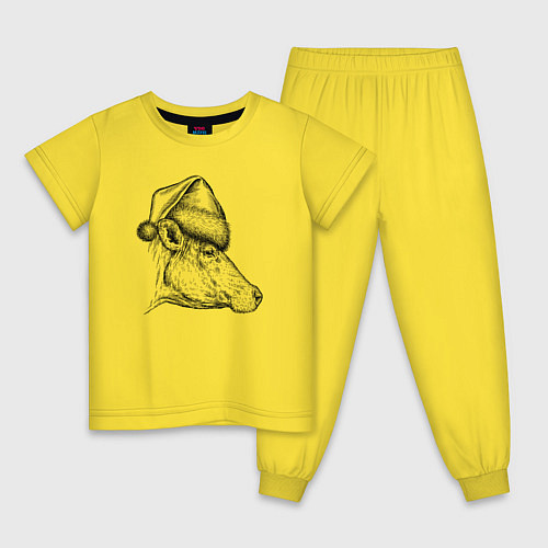 Детская пижама Новогодняя корова / Желтый – фото 1