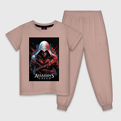 Пижама хлопковая детская Assassins creed красные пятна, цвет: пыльно-розовый