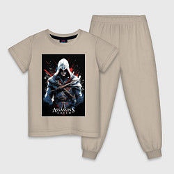 Пижама хлопковая детская Assassins creed огненный фон, цвет: миндальный