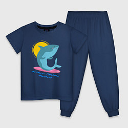 Пижама хлопковая детская Акула серфит, цвет: тёмно-синий