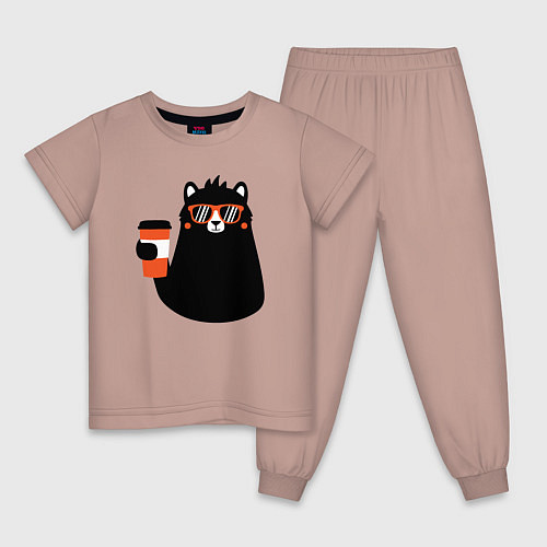 Детская пижама Мишка с напитком / Пыльно-розовый – фото 1