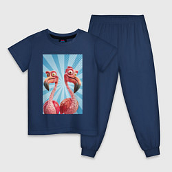 Пижама хлопковая детская Два радостных фламинго, цвет: тёмно-синий