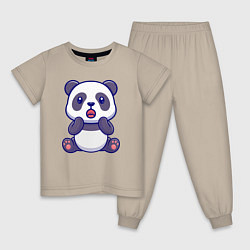 Пижама хлопковая детская Удивлённая панда, цвет: миндальный