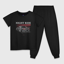 Пижама хлопковая детская Nissan skyline night ride, цвет: черный