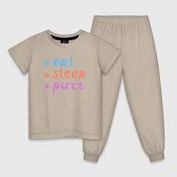 Пижама хлопковая детская Еда сон мур, цвет: миндальный