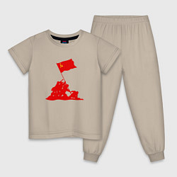 Пижама хлопковая детская Возведение знамени победы, цвет: миндальный