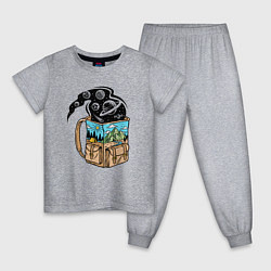 Пижама хлопковая детская Космос в рюкзаке, цвет: меланж