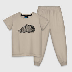 Пижама хлопковая детская Кролик в шапке отдыхает, цвет: миндальный