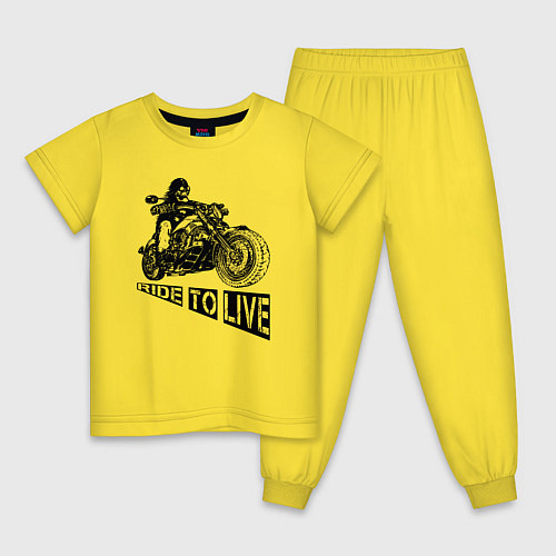 Детская пижама Байкер на мотоцикле - череп / Желтый – фото 1