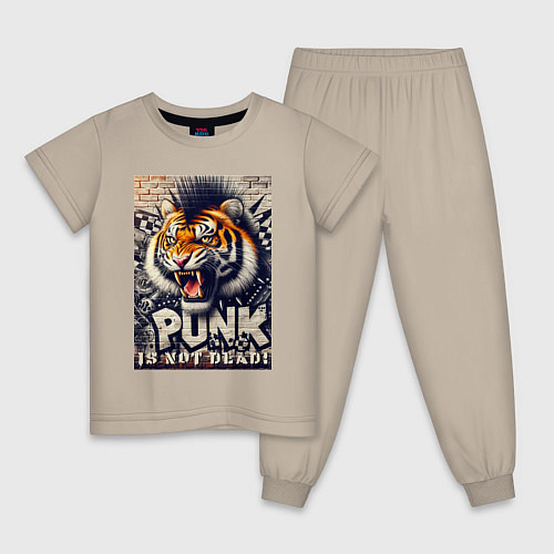 Детская пижама Cool tiger - punks not dead / Миндальный – фото 1