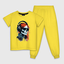 Пижама хлопковая детская Grunge redhead girl skull, цвет: желтый