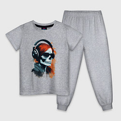 Пижама хлопковая детская Grunge redhead girl skull, цвет: меланж