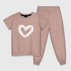 Пижама хлопковая детская Белое сердце, цвет: пыльно-розовый