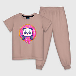 Пижама хлопковая детская Панда в пончике, цвет: пыльно-розовый
