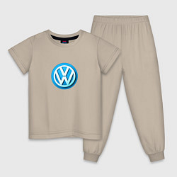 Пижама хлопковая детская Volkswagen logo blue, цвет: миндальный