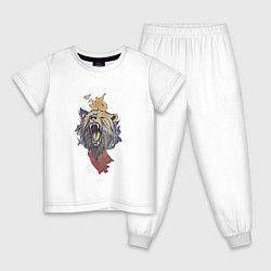 Пижама хлопковая детская Бурый, цвет: белый
