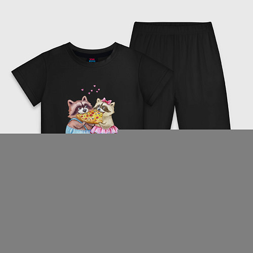 Детская пижама Пицца и енотики / Черный – фото 1