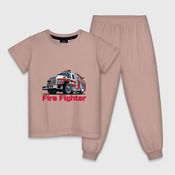 Пижама хлопковая детская Fire fighter, цвет: пыльно-розовый