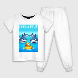Пижама хлопковая детская Duck vs shark - ai art fantasy, цвет: белый