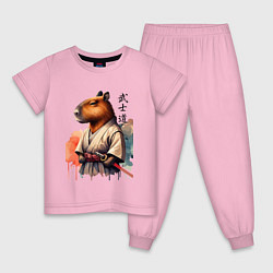 Пижама хлопковая детская Capybara samurai - ai art fantasy, цвет: светло-розовый
