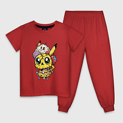 Пижама хлопковая детская Пикачу треснутый зомби, цвет: красный
