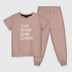 Пижама хлопковая детская Eat sleep bike repeat, цвет: пыльно-розовый
