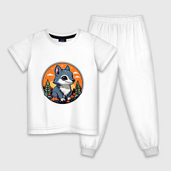 Пижама хлопковая детская Звездный волчонок, цвет: белый