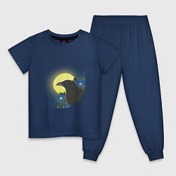 Пижама хлопковая детская Чёрный ворон на ветке под луной, цвет: тёмно-синий