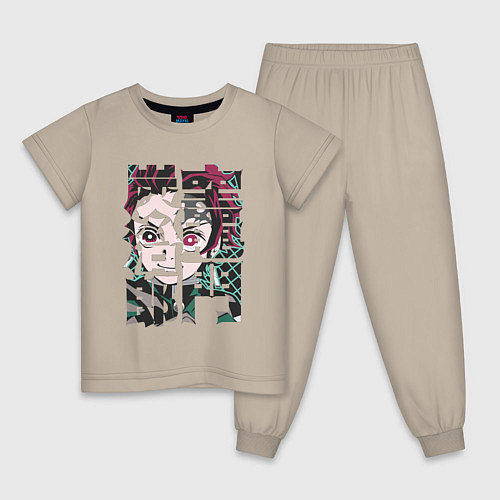 Детская пижама Тандзиро иероглифы Клинок рассекающий демонов / Миндальный – фото 1
