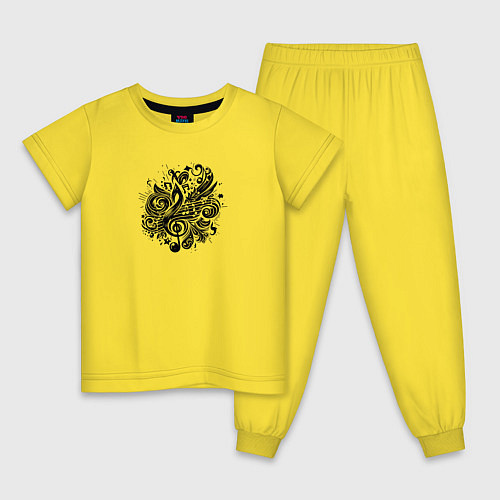 Детская пижама Орнамент со скрипичным ключом тату стиль / Желтый – фото 1