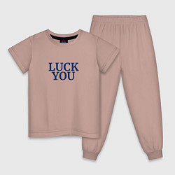Пижама хлопковая детская Luck you надпись минимализм, цвет: пыльно-розовый