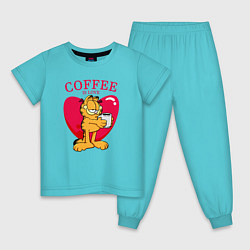 Пижама хлопковая детская Coffee is love Гарфилд, цвет: бирюзовый