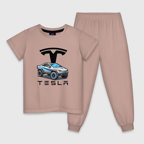 Детская пижама Tesla сybertruck Elon Musk / Пыльно-розовый – фото 1